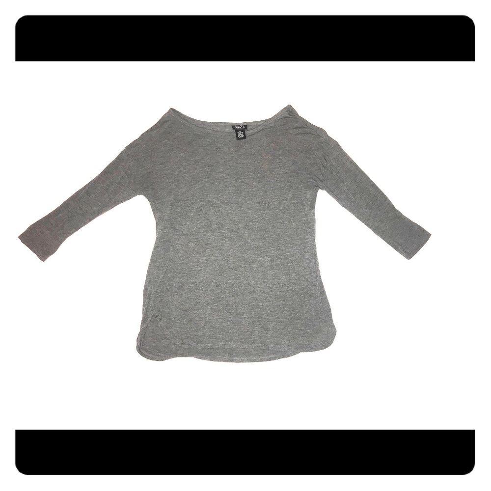 Charcoal grey 3/4 sleeve cute women's top.